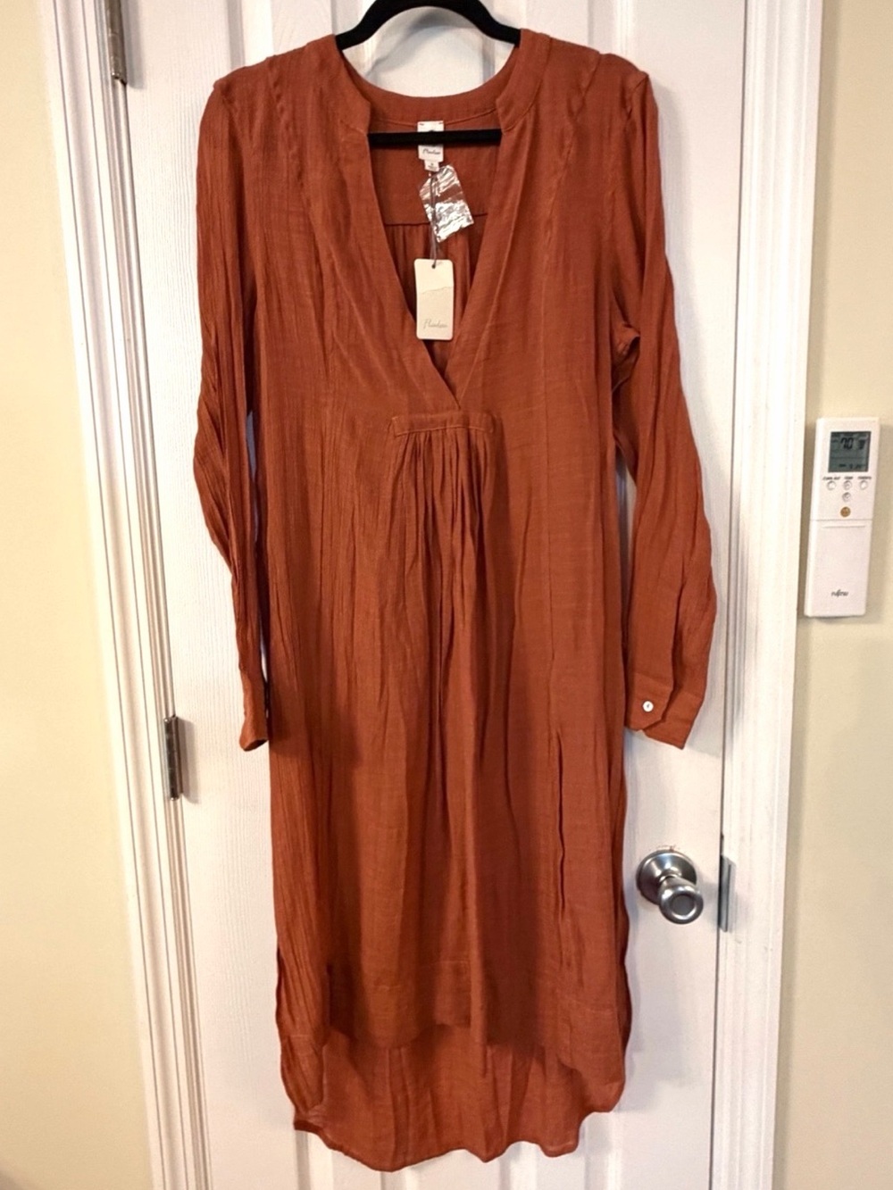 Flawless Rust Boho Midi Dress Gauze Long Sleeve NWT Size Small